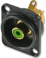 Neutrik NF2D-B-5 панельный разъем RCA гнездо, тип-D, черный корпус, под пайку провода, зеленый изолятор