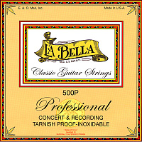 LA BELLA 500P Recording Concert - струны для классической гитары - белый нейлон, плоская обмотка нержавеющая сталь, натяжение - 38,4 кг