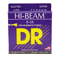 DR LLTR-8 струны для электрогитары, калибр 8-38, серия HI-BEAM™, обмотка никелированная сталь, покрытия нет