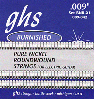 GHS BNR-XL Струны для электрогитары; никель; кругл.обмотка; (9-11-16-24-32-42); Burnished Nickel 