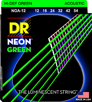 DR NGA-12 струны для акустической гитары, калибр 12-54, серия HI-DEF NEON™, обмотка фосфористая бронза, покрытие люминесцентное
