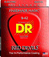 DR RDE-9  струны для электрогитары, калибр 9-42, серия RED DEVILS™, обмотка никелированная сталь, покрытие есть