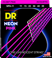 DR NPA-11 струны для акустической гитары, калибр 11-50, серия HI-DEF NEON™, обмотка фосфористая бронза, покрытие люминесцентное