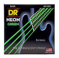 DR NGB5-40 струны для 5-струнной бас-гитары, калибр 40-120, серия HI-DEF NEON™, обмотка никелированная сталь, покрытие люминесцентное