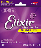ELIXIR 11000 струны для акустической гитары PolyWeb Extra Light (010-014-023-030-039-047)