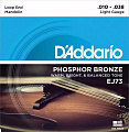 D'ADDARIO EJ73 струны для мандолины, фосфористая бронза, натяжение: Light, калибр 10- 38. Струны снабжены петлей на конце, обеспечивающей универсальность применения.