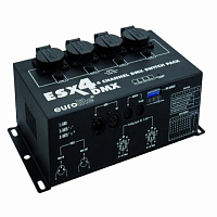 Eurolite ESX-4 DMX Switch pack  четырехканальный контроллер для световых приборов, для резистивной нагрузки (например лампы накаливания), 5 А на канал (16 А на 4 канала), управление DMX (XLR-3), выход - евророзетка, 220 В