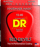 DR RDE-10 струны для электрогитары, калибр 10-46, серия RED DEVILS™, обмотка никелированная сталь, покрытие есть