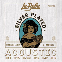 LA BELLA 700ML струны для акустической гитары Medium Light (011-052), серебро