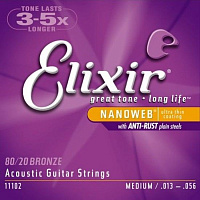 ELIXIR 11102 NanoWeb струны для акустической гитары Medium (013-017-026-035-045-056)