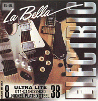 LA BELLA EL-UL  струны для электрогитары - натяжение Ultra Light, (008-011-014-022-030-038), первые струны - сталь, басовые - круглая обмотка никелевым сплавом, серии Nickel Plated Steel