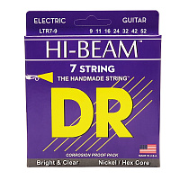 DR LTR7-9 струны для 7-струнной электрогитары, калибр 9-52, серия HI-BEAM™, обмотка никелированная сталь, покрытия нет