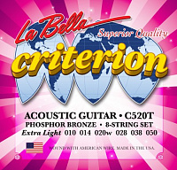 LA BELLA C520T  струны для акустической гитары - Extra Light, фосфорная бронза, (010-014-020-028-038-050)