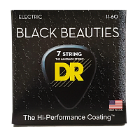 DR BKE7-11  струны для 7-струнной электрогитары, калибр 11-60, серия BLACK BEAUTIES™, обмотка никелированная сталь, покрытие есть