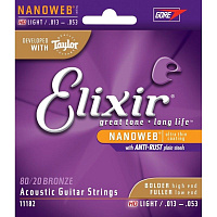 Elixir 11182 NanoWeb  струны для акустической гитары HD Light 13-53, бронза 80/20