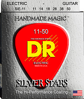 DR SIE-11 струны для электрогитары, калибр 11-50, серия SILVER STARS™, обмотка посеребрённая никелированная сталь, покрытие есть