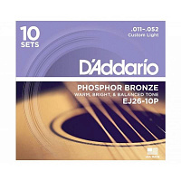 D'ADDARIO EJ26-10P 10 комплектов струн для акустической гитары, фосфор/бронза, Custom Light, 11-52