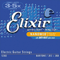 Elixir 12302 NanoWeb  струны для электрогитары Extra Heavy/Baritone 12-68