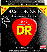 DR DSE-2/9 струны для электрогитары, 2 комплекта, калибр 9-42, серия DRAGON SKIN™, обмотка никелированная сталь, покрытие сверху обмотки