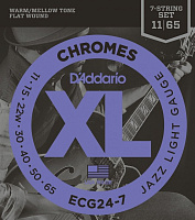 D'ADDARIO ECG24-7 струны для 7-струнной электрогитары, Jazz Light, 11-65, хром, плоская оплетка