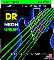 DR NGE-11  струны для электрогитары, калибр 11-50, серия HI-DEF NEON™, обмотка никелированная сталь, покрытие люминесцентное