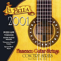 LA BELLA 2001 Flamenco Medium  струны для классической гитары - чёрный нейлон/обмотка серебро/суммарное натяжение 36,2 кг