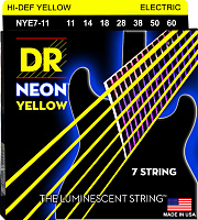 DR NYE7-11 струны для 7-струнной электрогитары, калибр 11-60, серия HI-DEF NEON™, обмотка никелированная сталь, покрытие люминесцентное