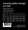 FLIGHT AS1047 струны для акустической гитары, 10-47, натяжение Extra Light, обмотка серебро