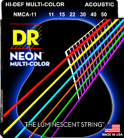 DR NMCA-11 струны для акустической гитары, калибр 11-50, серия HI-DEF NEON™, обмотка фосфористая бронза, покрытие люминесцентное