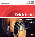 D'ADDARIO EJ12 струны  для акустической  гитары, бронза, 80/20, Medium, 13-56