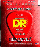 DR RDA-10 струны для акустической гитары, калибр 10-48, серия RED DEVILS™, обмотка фосфористая бронза, покрытие есть