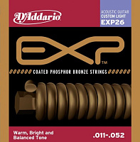 D'ADDARIO EXP26 струны  для акустической  гитары, фосфор/бронза в оболочке, Custom Light,11-52, 6-гранный корд