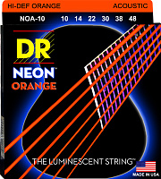 DR NOA-10 струны для акустической гитары, калибр 10-48, серия HI-DEF NEON™, обмотка фосфористая бронза, покрытие люминесцентное