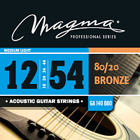 Magma Strings GA140B80  Струны для акустической гитары, серия Bronze 80/20, калибр: 12-16-24-34-44-54, обмотка круглая, бронзовый сплав 80/20, натяжение Medium Light