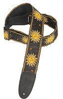 LEVY'S MPJG-SUN-BLK  гитарыный ремень, ширина 5 см, полипропилен, цвет черный с желтым тиснением "Солнце", длина до 135 см