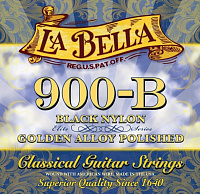 LA BELLA 900B Golden Superior  струны для классической гитары - черный нейлон, полированные басы - обмотка - золото, натяж -39,4 кг