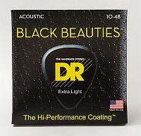 DR BKA-10 струны для акустической гитары, калибр 10-48, серия BLACK BEAUTIES™, обмотка фосфористая бронза, покрытие есть
