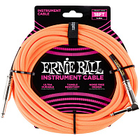 ERNIE BALL 6084  кабель инструментальный в оплетке, длина 5.49 м, прямой/угловой джеки, цвет оранжевый неон
