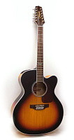 TAKAMINE G70 SERIES GJ72CE-12BSB 12-струнная электроакустическая гитара типа Jumbo, цвет санберст