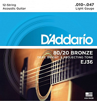 D'ADDARIO EJ36 струны для 12-струнной гитары, бронза 80/20, Light, 10-47