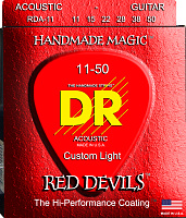 DR RDA-11 струны для акустической гитары, калибр 11-50, серия RED DEVILS™, обмотка фосфористая бронза, покрытие есть