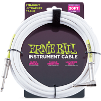 Ernie Ball 6047 кабель инструментальный, прямой / угловой джеки, 6 метров, белый