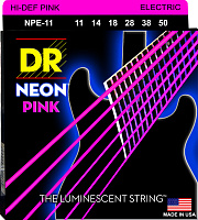 DR NPE-11 струны для электрогитары, калибр 11-50, серия HI-DEF NEON™, обмотка никелированная сталь, покрытие люминесцентное