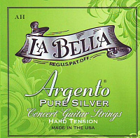 LA BELLA AH ARGENTO  струны для классической гитары, натяжение сильное, нейлон, обмотка чистое серебро, второй комплект голосов, (суммарное натяжение 35,81/37,86 кг)