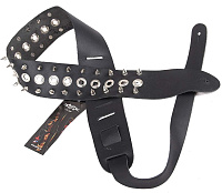 Perri's P25SPIKE-553  Кожаный ремень 2,5" для гитары, черный, Heavy Metal, с клёпками и шипами по краям ремня