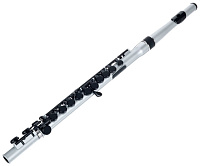 NUVO Student Flute  Silver/Black Флейта, студенческая модель, материал пластик, цвет серебристый/чёрный, в комплекте тряпочка для протирки, смазка, удлиненный клапан cоль, запасные крышки клапанов