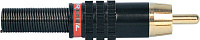 Proel MRCA25RD Разъем "RCA", держатель под кабель пружина O6.2мм, позолоченные контакты. Корпус: алюм., цвет: черный, красное кольцо-маркер