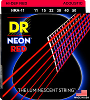 DR NRA-11 струны для акустической гитары, калибр 11-50, серия HI-DEF NEON™, обмотка фосфористая бронза, покрытие люминесцентное