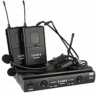 PROAUDIO DWS-204PT* Радиосистема с двумя портативными передатчиками и головными микрофонами, фиксированная частота, VHF 224-258 МГц, питание 2 x AA, пластиковый кейс