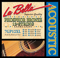 LA BELLA 7GP-12XL  струны для 12-струнной гитары - очень легкое натяжение, обмотка - фосфорная бронза (009.009-012.012-020w.008-028.012-038.020-048.026w)